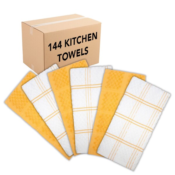 Monarch Brands Premier Kitchen Towels, Popcorn Pattern , Yellow, 144PK SC-KT6-PCYLW-CS - main